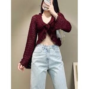 Burgundy ruffled Top with flared sleeves size Large